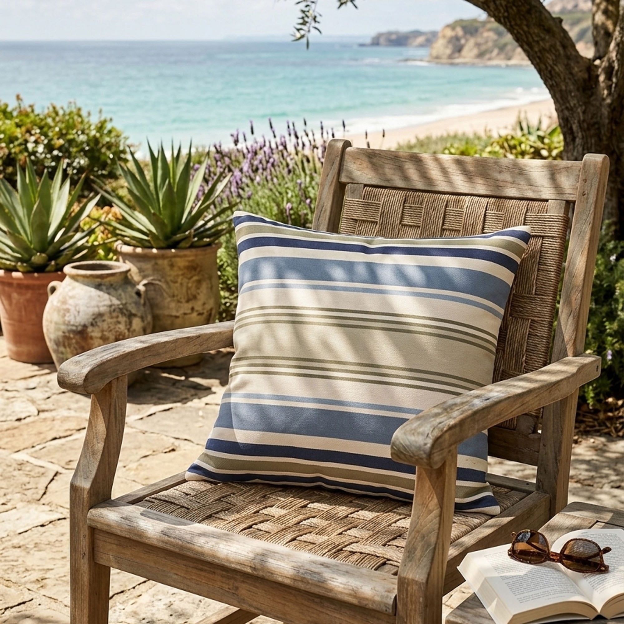 Set of 2 Multi-Color Outdoor Throw Pillows, Weatherproof Polyester Material, 18x18x4 Inch