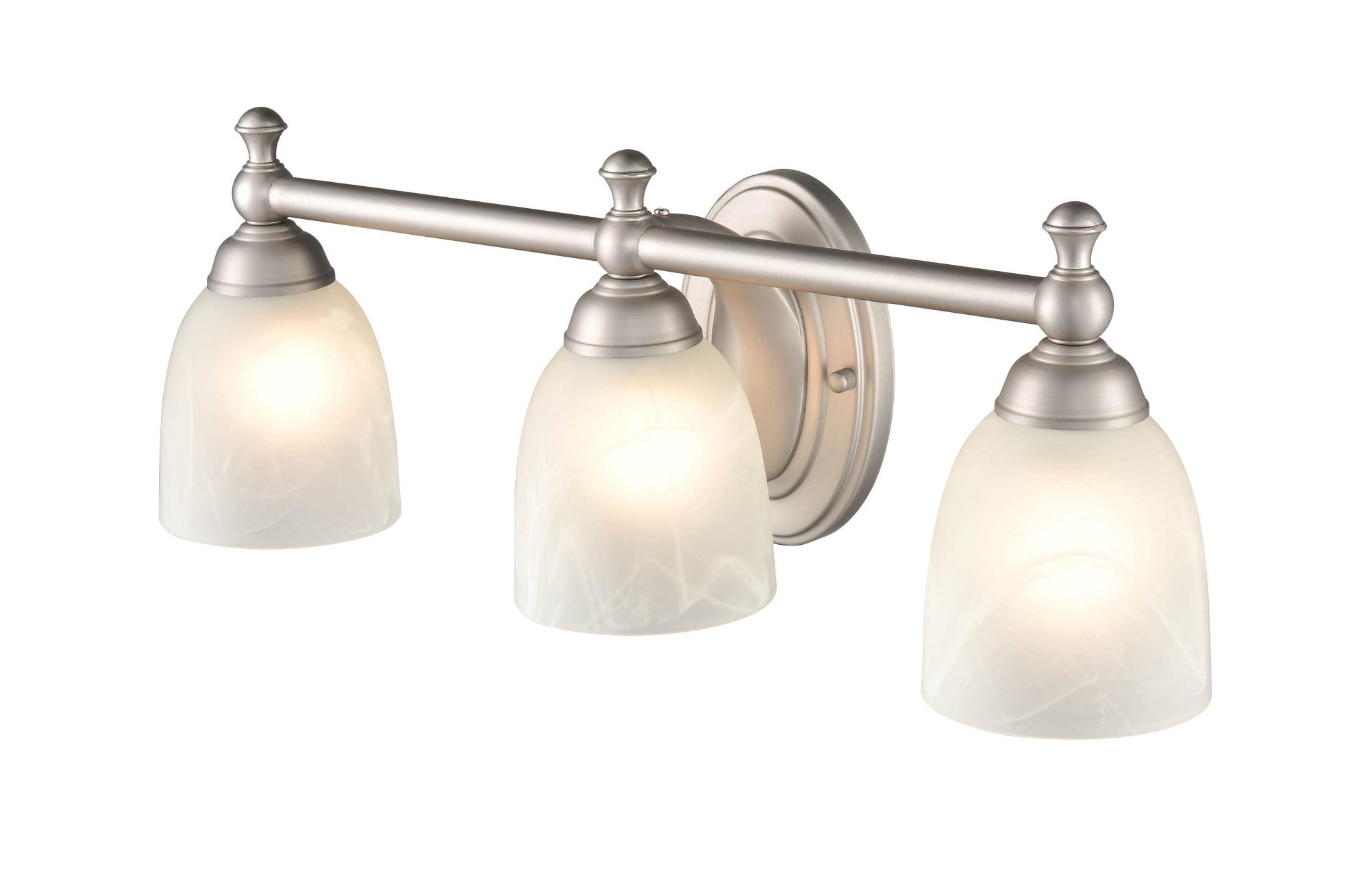 Millennium Lighting  3 Light Metal Vanity Fixture in Satin Nickel with Faux Alabaster Glass Shades