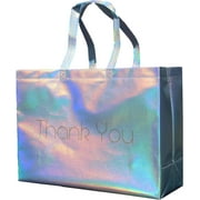 Iridescent Extra Large Thank You Gift Bags Bulk -16x6x12 Inches - 50 Bags- Reusable Shiny Holographic Boutique Bags With Handles - XL Gift Bags - Perfect for Small Business