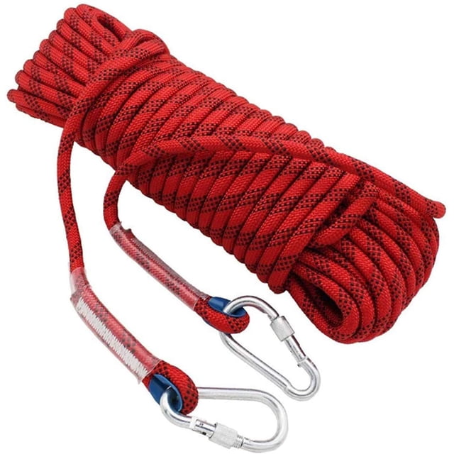 Climbing Rope Diameter 12Mm with 2 Carabiners, High-Strength Safety Rope Nylon Rope Escape Rope, Extremely Tear-Resistant Up To 1200 Kg, Length 10M/20M