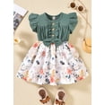 thumbnail image 2 of Faithtur Robe d'Été Patchwork pour Bébé Fille Nœud Papillon Imprimé Fleur Manches à Volants Longueur Genou Robe Trapèze, 2 of 4
