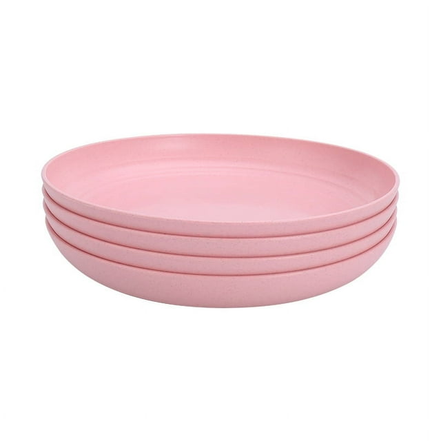 4Pcs Dinner Dishes Wheat Straw Dinner Plates Set Eco Friendly Full Tableware Of Plates Set Kitchen Accessories Plates Dinnerware Pink 9 inches