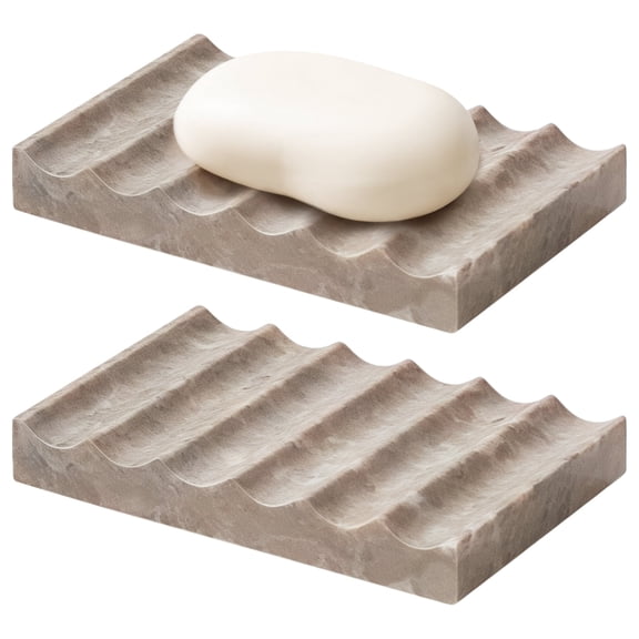 2 Pcs Bathroom Soap Holder Set, Quality Marble Soap Dish for Kitchen Sink, Wave Design Soap Dish Sets, Non-Slip Soap Tray for Kitchen Counter, 12 x 8 cm/4.72 x 3.15 in Soap Dishes