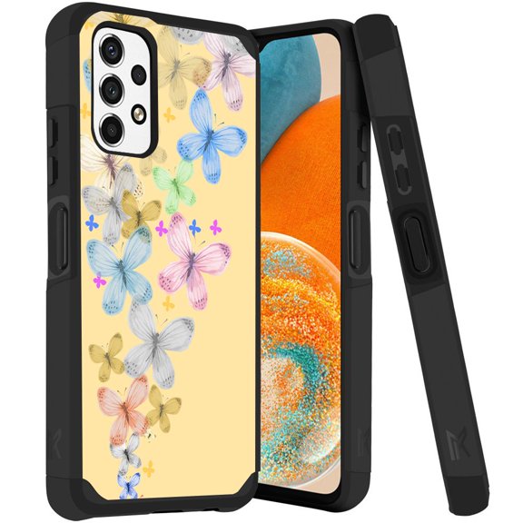 ANJ  Rugged Dual Layered Shockproof Slim Hybrid Case   Tempered Glass Cover Compatible with Samsung Galaxy A23 5G - Butterfly Delight (Yellow)