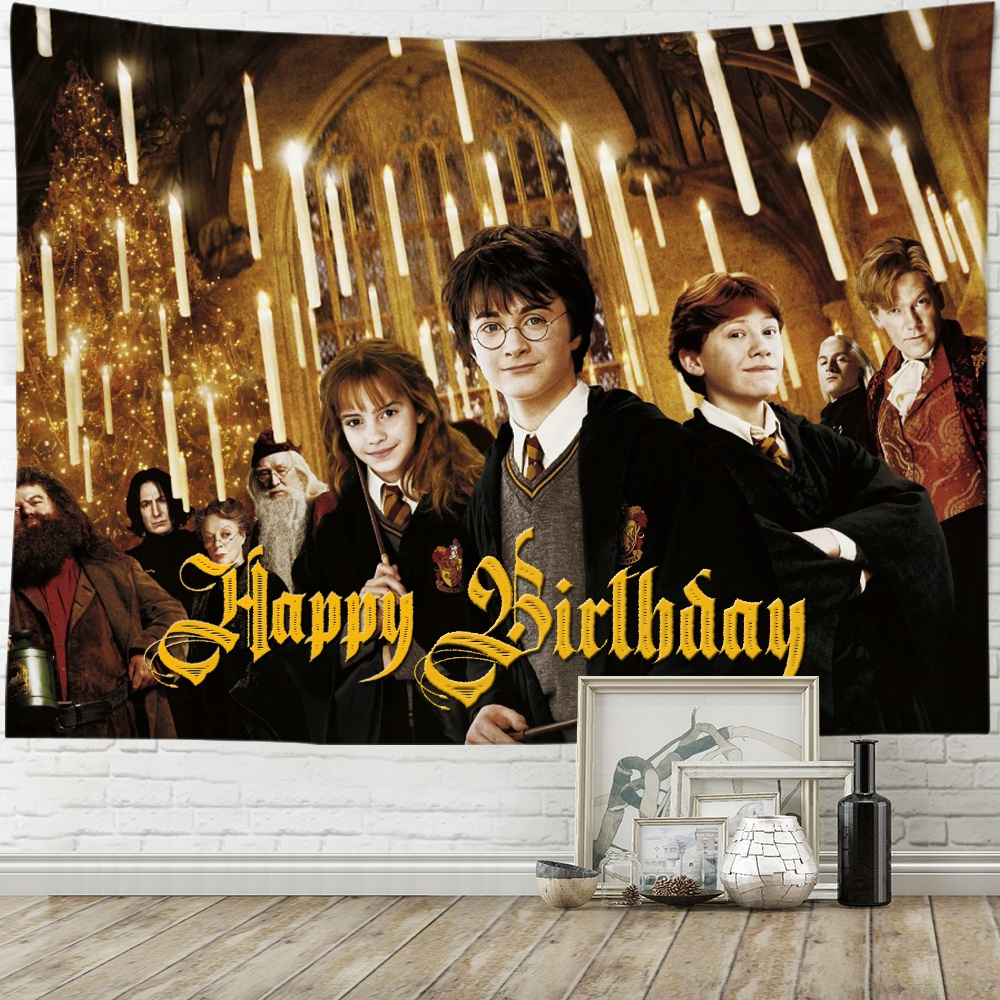 Mengen Happy Birthday Backdrop Harry Potter Photography Background Party Decorations Cake Table Banner Photo Booth Props, Size: Medium-5x4.3ft, Other