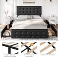 thumbnail image 5 of 2025 New Bed Frame with 4 Storage Drawers and Headboard, Linen Upholstered Platform Bed Frame with Wooden Slats Support, Button Tufted Design, No Box Spring Needed, 5 of 8