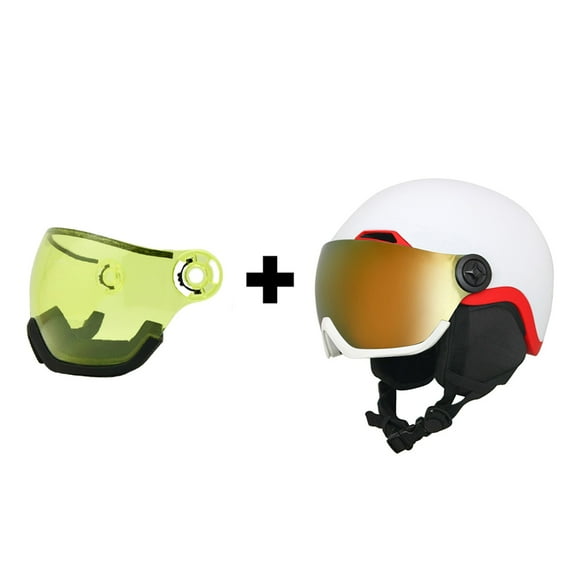 EnzoDate Esquí Cascos de Nieve con Gafas Integradas Escudo 2 en 1 Casco de Snowboard Máscara Desmontable Lente de Mejora Luz Amarilla Intercambiable