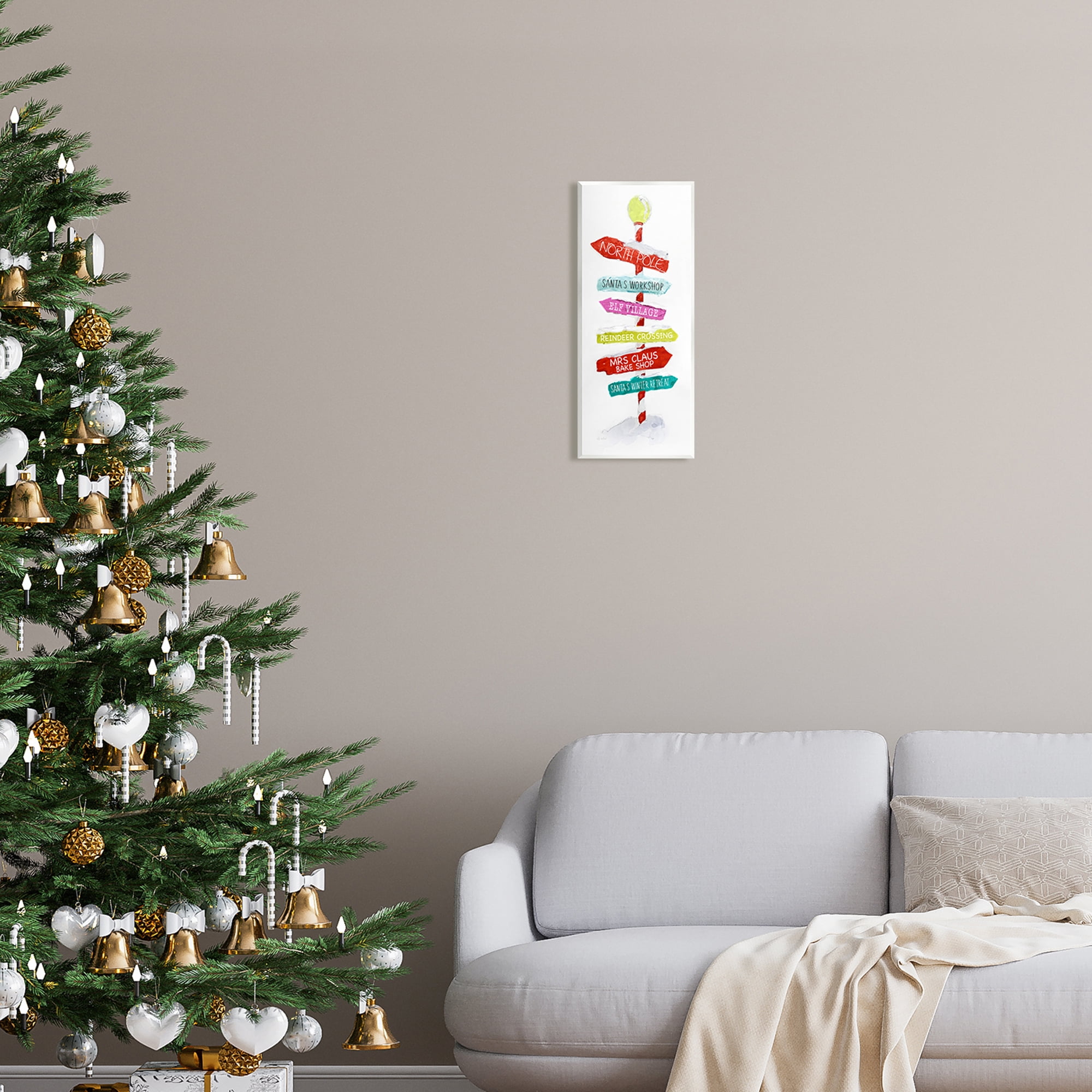 Stupell Industries Holiday Directional Sign Holiday Painting Unframed Art Print Wall Art, 7 x 17