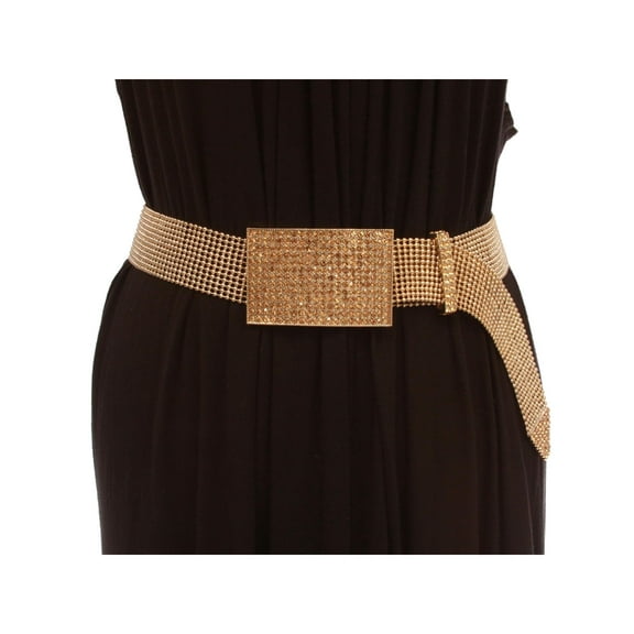 1 1/2" Rhinestone encrusted Rectangular Mesh Metal Ball Chain Belt