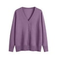 thumbnail image 4 of Purple Cardigan for Womens Solid Button Down Long Sleeve Classic V Neck Knit Cardigan Sweater Fall Trendy Outfits, 4 of 6