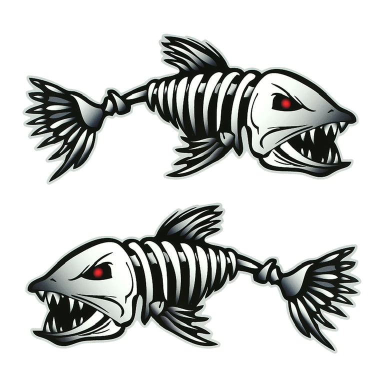 7299 2 Pieces Fish Mouth Stickers Skeleton Fish Stickers Fishing Boat Canoe  Kayak Graphics Accessories