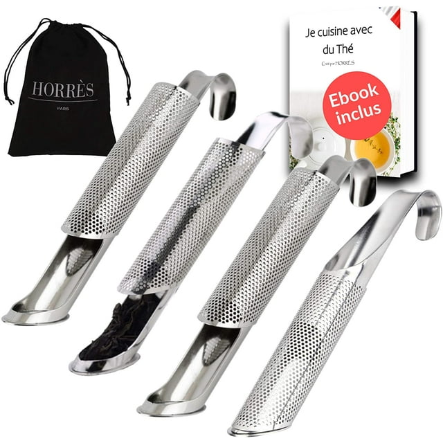 4 infusores de té de acero inoxidable con filtro de malla fina | Difusor de tubo para taza termo, accesorio de acero inoxidable para infusión de té de hierbas a granel Ormromra YQ-2707