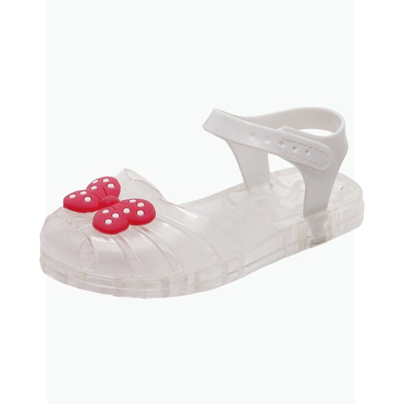 Gyujnb Girls' Cute Bow Decor Jelly Sandals Soft Sole Adjustable Strap Closed Toe Summer Beach Shoes, Closed Toe Flat Heel,9-9.5 Years