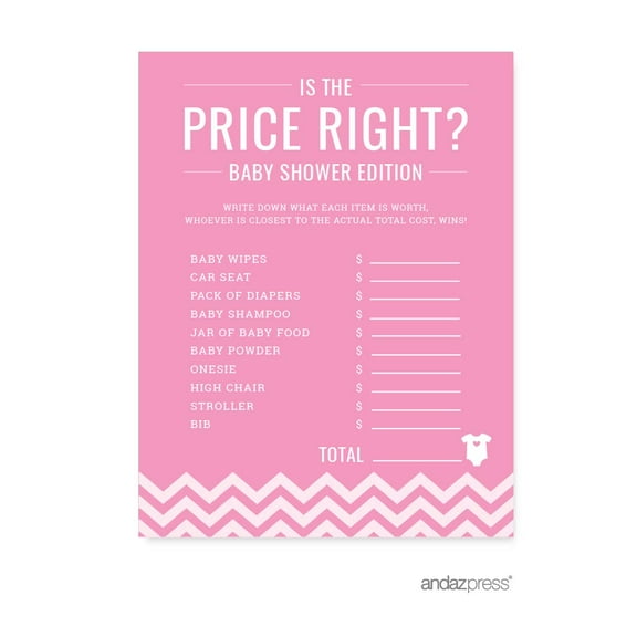 Is The Price Right? Bubblegum Pink Chevron Baby Shower Games, 20-Pack