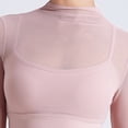 thumbnail image 4 of Women's Long Sleeve Fake Two Piece Tops Mesh Sheer Slim Fit Yoga Workout Cropped Tops with Sport Bra Gym Athletic Shirts Pink,S, 4 of 6