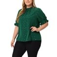 thumbnail image 4 of Agnes Orinda Women's Plus Size St. Patrick's Day Pleated Mock Neck Star Print Puff Sleeve Blouse 1X Green, 4 of 7