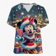 thumbnail image 3 of Camiseta de enfermera de uniforme de mujer para trabajo de enfermería, camiseta de Disney Mickey Mouse con estampado navideño de feliz Navidad, manga corta, cuello en V, patrón divertido festivo, 3 of 5