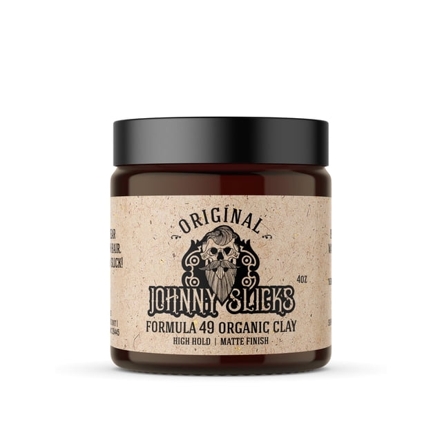 Johnny Slicks Fórmula 49 Arcilla Pomada orgánica | Fijación firme y acabado mate (promueve el crecimiento saludable del cabello y ayuda a hidratar la piel seca) (2 onzas originales)