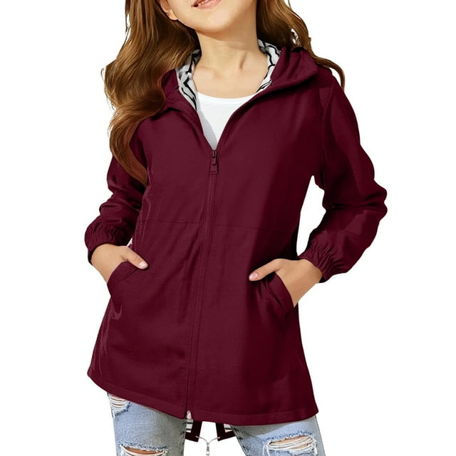 XXWXYD Manteau de Pluie Imperméable Léger pour Adolescentes à Fermeture Éclair, Coupe-Vent à Capuche, Poches Extérieures, Imperméable de Randonnée et de Camping
