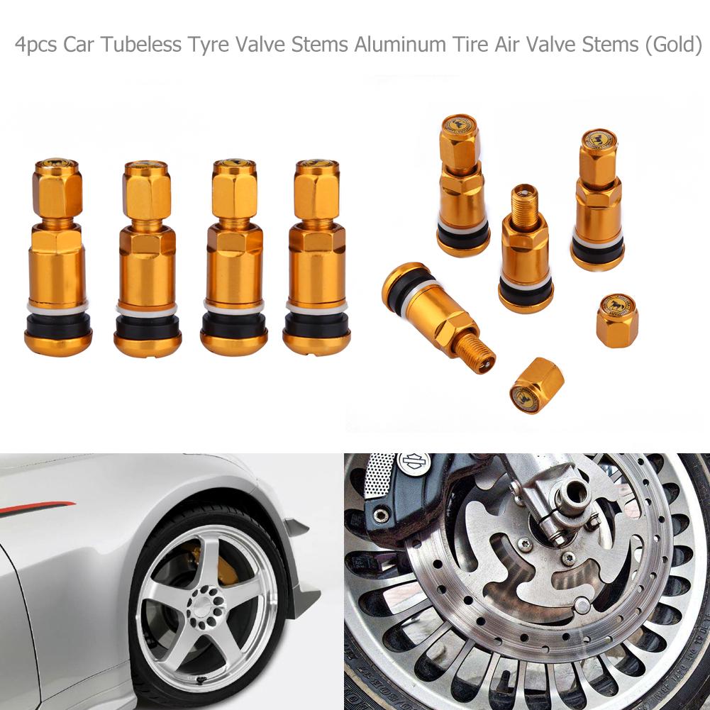 Omni Stylish 4pcs Car Tubeless Tyre Valve Stems Aluminum Tire Air Valve  Stems (Gold)