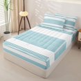 thumbnail image 3 of Castle Fairy Retro Horizontal Stripe Zipper Queen Comforter Set with Fitted Sheet and 2 Pillowcases,Minimalist Thin Line Zipper Bedding Set,Teal Blue White,Reversible, 3 of 7