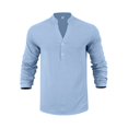 thumbnail image 3 of Men's Linen Long Sleeve Shirt Button Henley Shirt V-Neck Casual Plain Lightweight Fall Top 3XL, 3 of 6