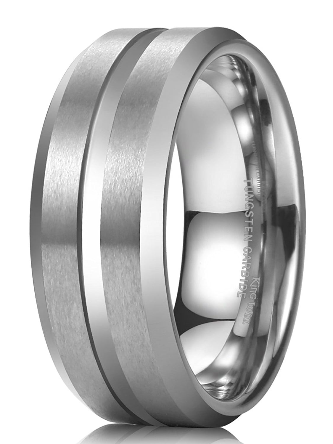 King Will Classic 8mm Black Tungsten Carbide Wedding Band Ring Polished Finish Grooved Center Comfort Fit