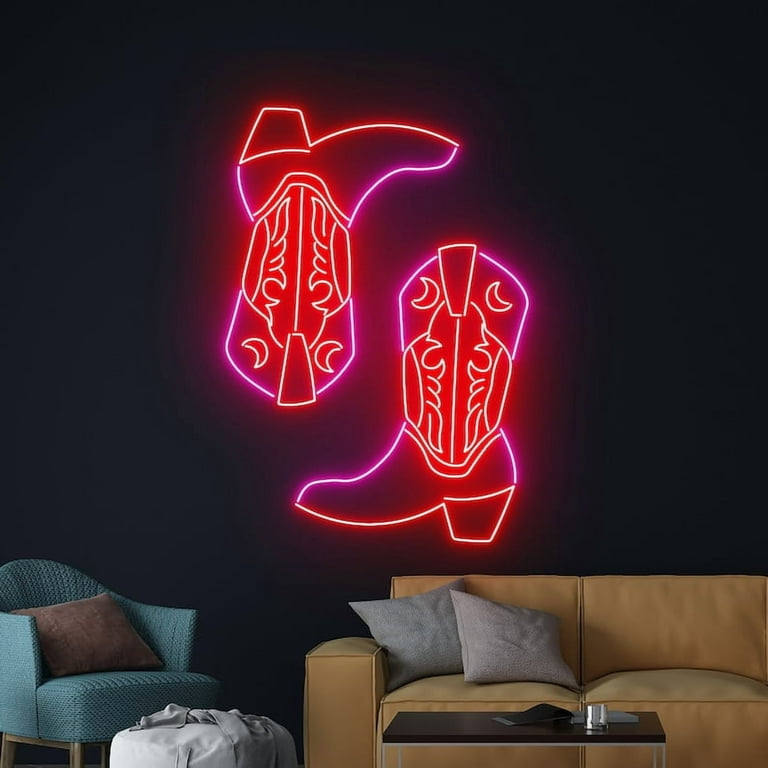 Handmadetneonsign Cowboy Boots Led Sign, Cowboy Neon Light