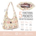 thumbnail image 5 of Gocvo Multi-Pocket Hobo Bags for Women, Corduroy Tote Bag for Casual Outings Work Shopping(Retro Flowers), 5 of 9