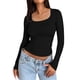 thumbnail image 1 of Tops ajustados para mujer: top corto de manga larga y cuello redondo, básico, ajustado, mezcla de poliéster, para entrenamiento/yoga/informal, tallas S-XL, 1 of 5