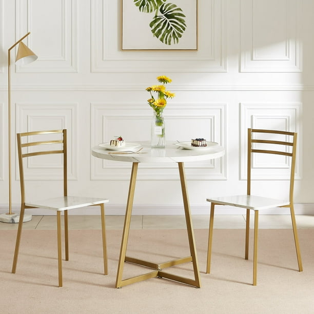 VECELO 3Piece Dining Table Set With Round Table and 2 Chairs, Modern