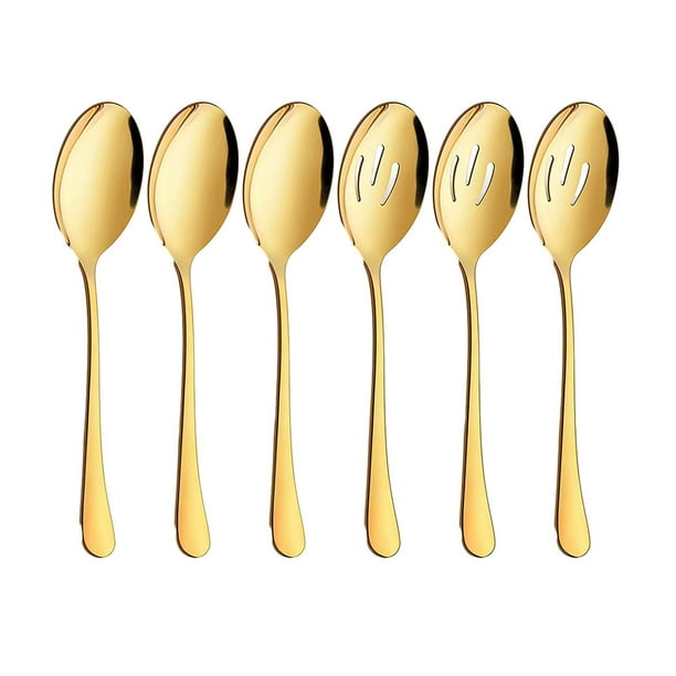 Wosthever 6 unids/set cucharas de acero inoxidable duraderas y seguras para un juego de cubiertos de acero inoxidable diario sin preocupaciones Cocina y Comedor dorado