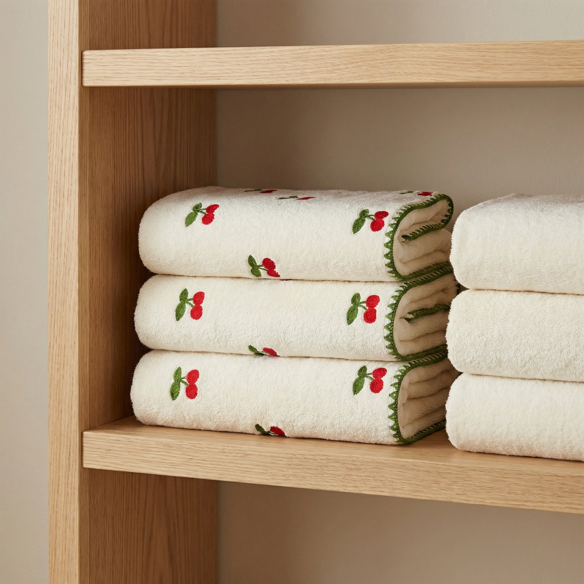 Unique Bargains Soft Coral Fleece Fruit Embroidery Bath Towel 2 Pack White 55"x28"