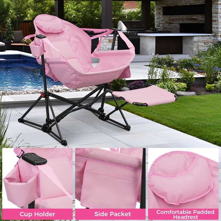 Ainfox Foldable Portable Rocking Camping Chairs with Footrest,Cup