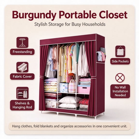Portable Wardrobe Closet,Portable Closet For Bedroom Wardrobe Clothing Rack Shelf Dustproof Non-woven Fabric,Quick and Easy to Assemble