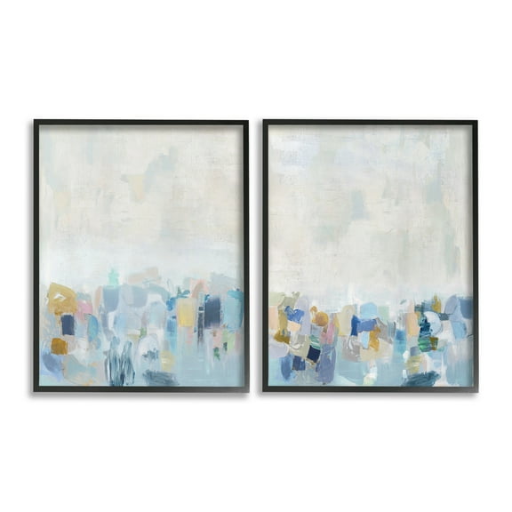 Stupell Industries Patterned Modern Horizon Abstract Painting Black Framed Art Print Wall Art, 11 x 14, Set of 2