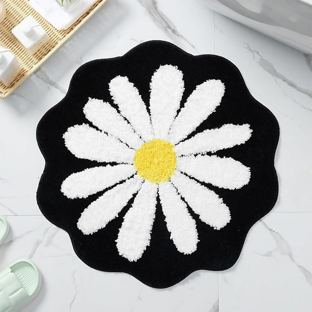 HOZADOIE Rug Pad Bath Cute Bathroom Mats Flower Rugs Absorbent Non Slip Mats Soft Washable Rug Mats for Bedroom Kitchen Bathroom Toilet Floors 26 X 26 Inches