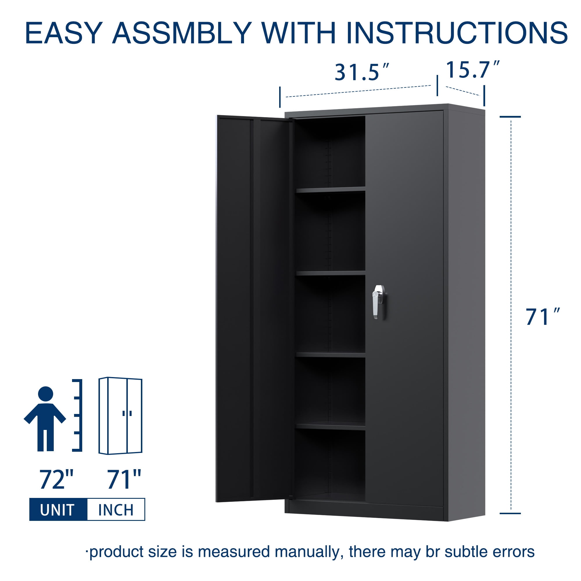 GangMei 72 Inches Tall Metal Garage Storage Cabinet,Lockable Black Storage Cabinet with Door and Adjustable Shelves for Office and Home, Assembly