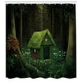 thumbnail image 3 of Ambesonne Green Shower Curtain, Surreal Forest House, 69"Wx75"L, Hunter Green Army Green, 3 of 3