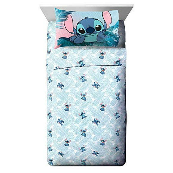 Jay Franco Disney Lilo & Stitch Ensemble de Draps Floraux Amusants Grand - Ensemble de 4 Pcs Super Doux et Confortable Literie pour Enfants - Draps en Microfibre Résistants à la Décoloration (Produit Officiel Disney)