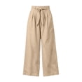 thumbnail image 4 of Women Solid Color Tie Elastic Waist Long Pants, Loose Casual Trousers with Side Pockets, Daily Walking Vacation Pants Khaki XL(XL), 4 of 9