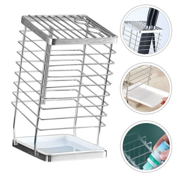 Raindrops Utensil Holder for Kitchen Counter Cutter Storage Holder Silver Stainless Steel 1Set