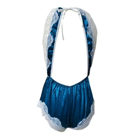 

dmqupv Lingerie Set with Garter Belt Jumpsuit Lace Pajamas Back Backless Tie Halterneck Daddy Lingerie Set for Women Blue Large