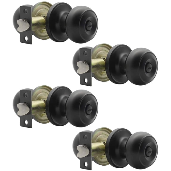 Matte Black Privacy Door Knobs Bed/Bath Keyless Door Locks, Interior Flat Ball Door Knobs Locksets with Thumb Turn, 4 Pack