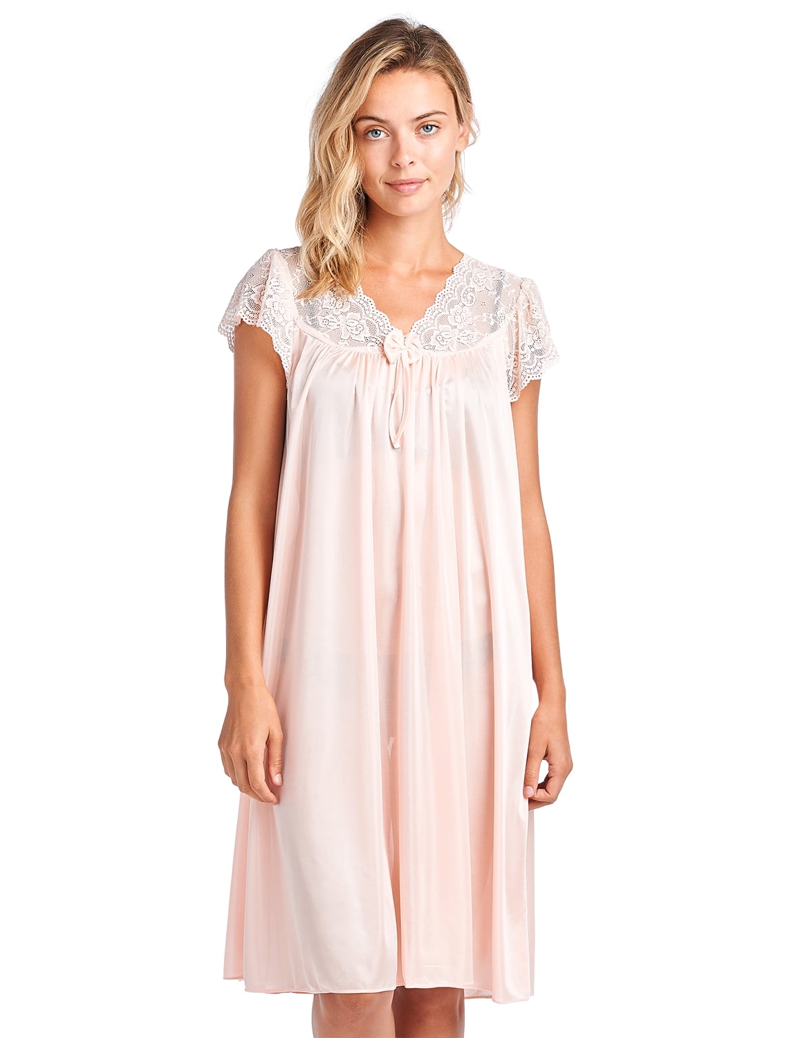 Casual Nights Women's Fancy Lace Neckline Silky Tricot Nightgown ...