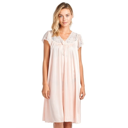 

Casual Nights Women s Fancy Lace Neckline Silky Tricot Nightgown - Coral - X-Large