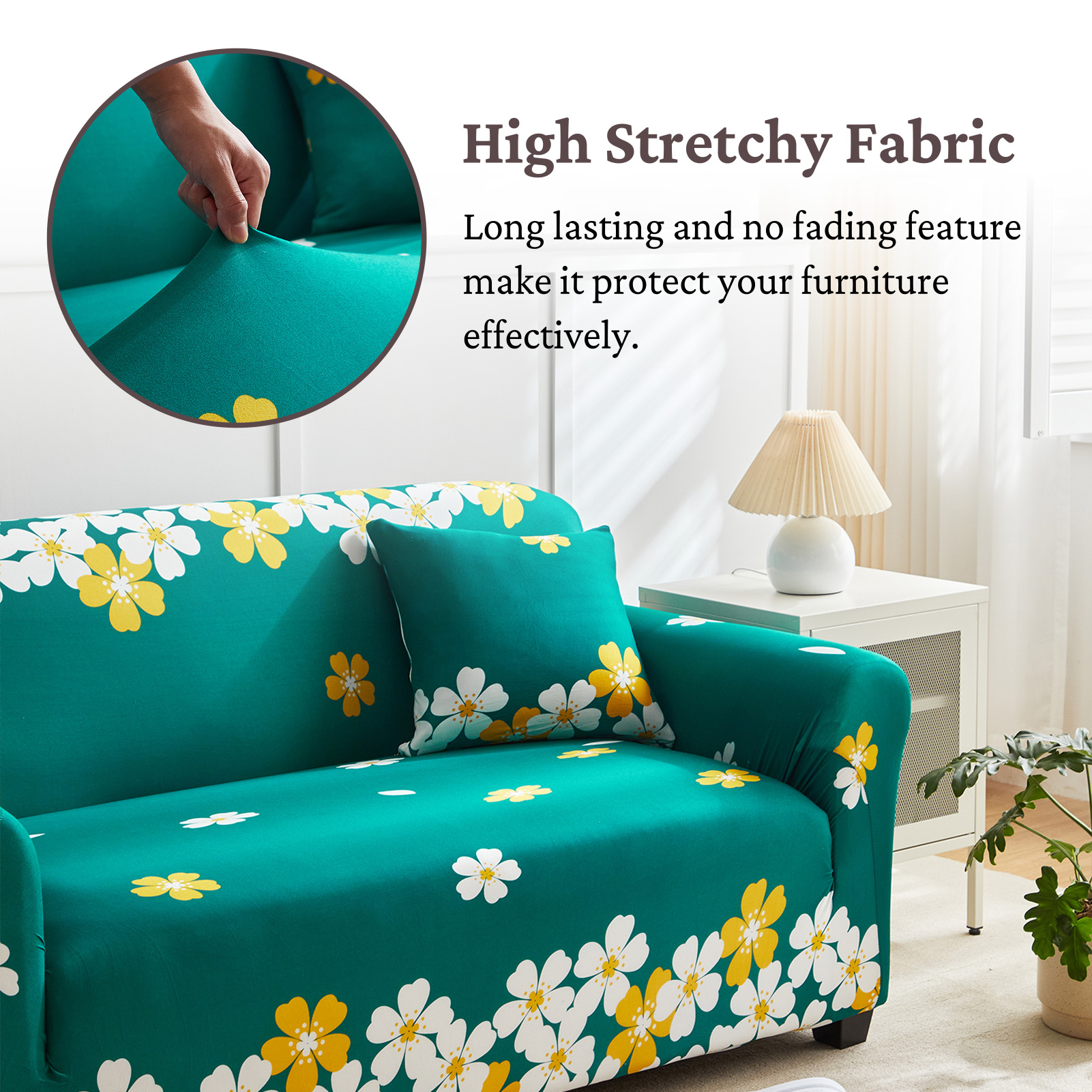 HonorHut Printed Sofa Cover Full Wrap Stretch Couch Covers Polyester Loveseat Non-Slip Slipcovers Washable Sofa Throw for Pet Hair Spill Resistance Sofa Clothes Cover Dark Green