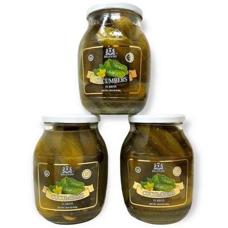 Belevini Pickled Cucumbers in Brine 840g/29.6 Oz | Non GMO, No Sugar, Keto and Vegan Friendly, Kosher (Pack of 3)