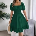 thumbnail image 4 of Rvkxad Women Summer Dresses Square Neck Ruffle Dress Summer Casual Loose Flowy Short Lantern Sleeve A-Line Elastic Waist Sundresses Green, 4 of 5