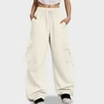 thumbnail image 2 of Quealent Women's Wide Leg Sweatpants Drawstring Waist Baggy Cargo Pants Casual Trousers with Pockets Khaki for Size M, 2 of 6